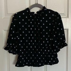 Who What Wear black polka dot 3/4 blouse